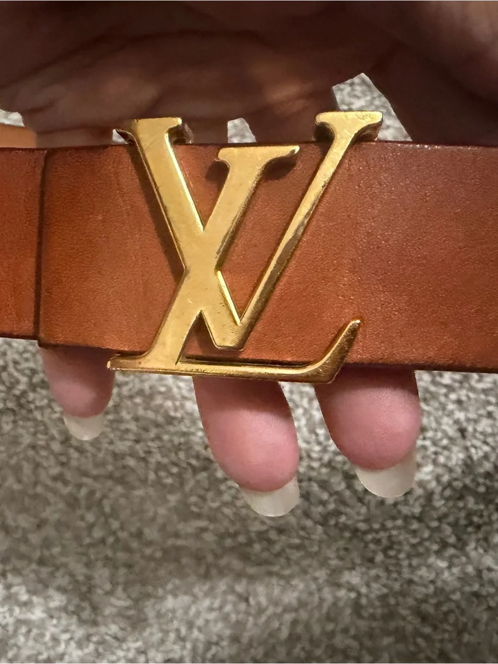 “Pre-loved” Authentic Louis Vuitton Leather Belt with Gold LV Buckle size90/36